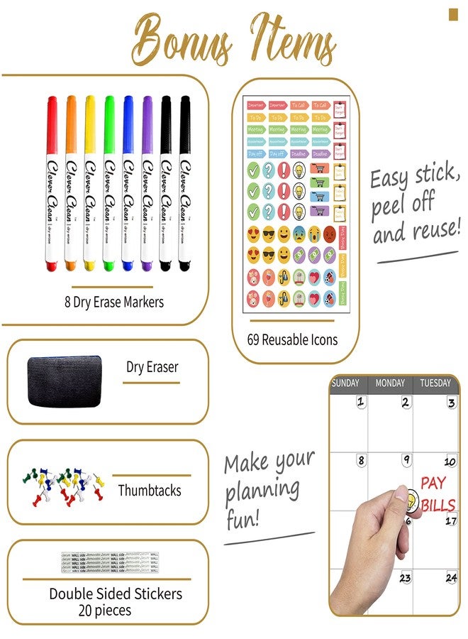 CLEVER CLEAN Large Dry Erase Wall Calendar - 36"x72" Undated 3-Month Calendar for Home, School, Office Projects - Jumbo Reusable Task Organizer - Image 3